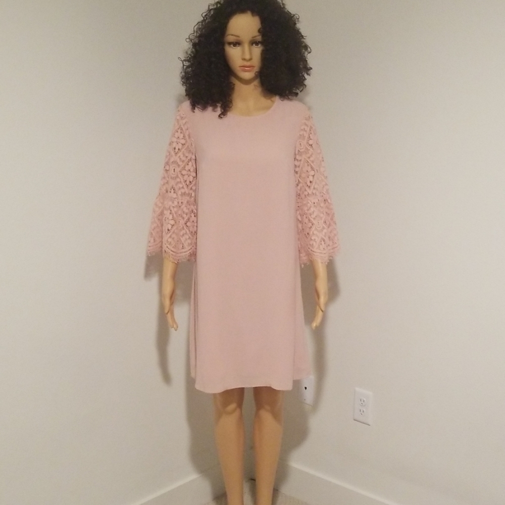 Pretty pink laced bell sleeve dress